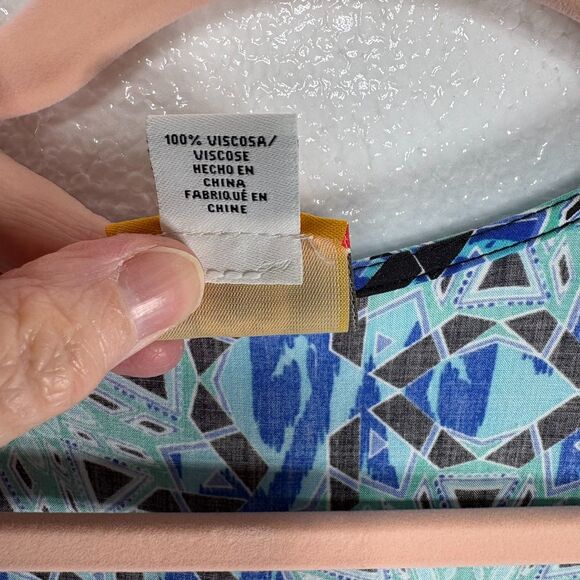 Ruby Rd Womens Size XL Aqua Black White Abstract Shawl Swimsuit Coverup Tassels - Picture 7 of 8